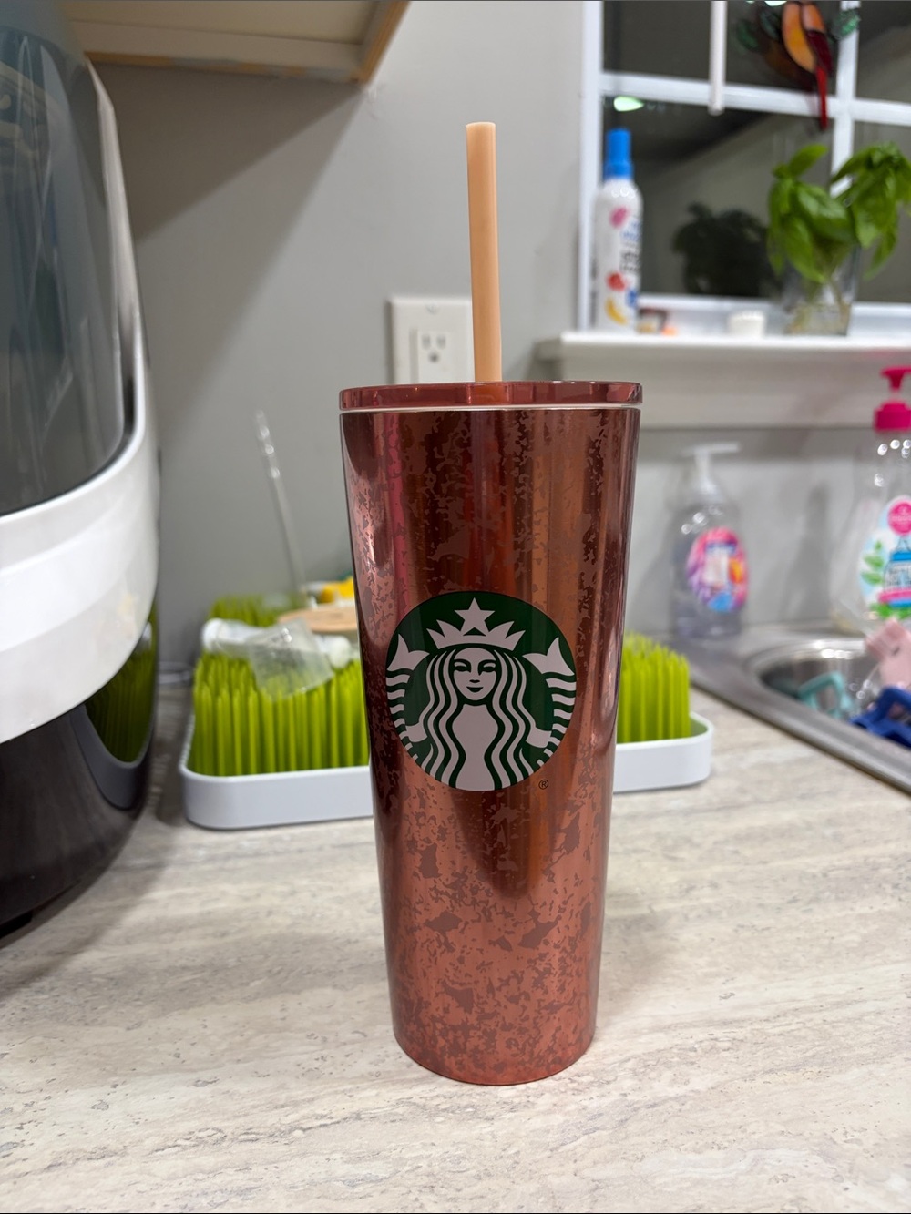 Starbucks Copper Metallic Tumbler with Peach Straw